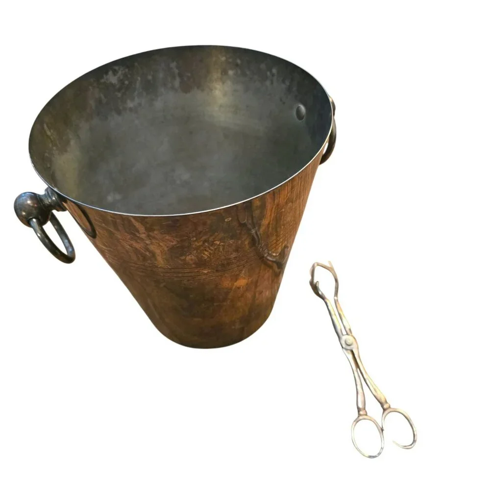 Vintage Silver-Plated Ice Bucket With Bird Foot Tongs Set K&M England CM2130